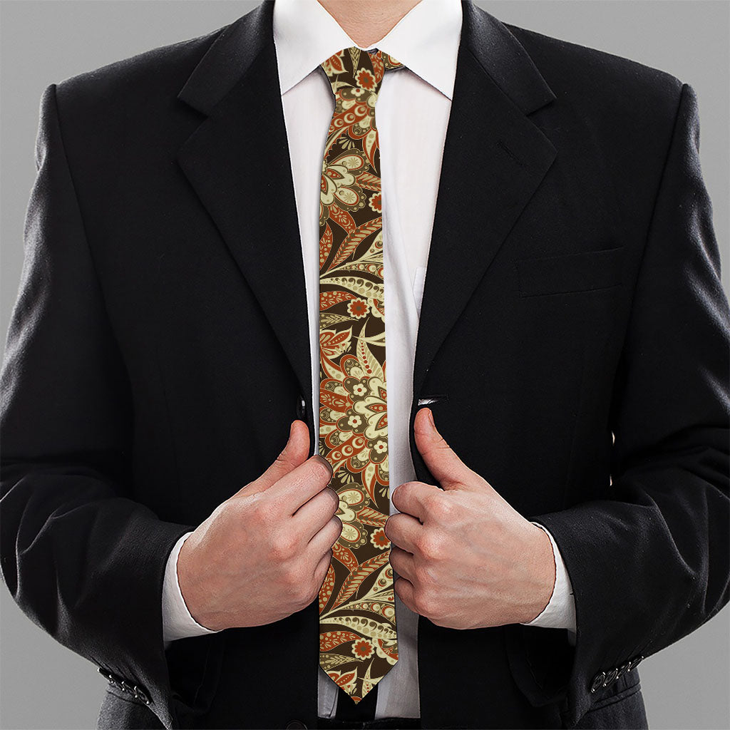 Vintage Brown Bohemian Floral Print Necktie