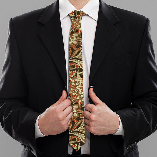 Vintage Brown Bohemian Floral Print Necktie