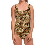 Vintage Brown Bohemian Floral Print One Piece Swimsuit