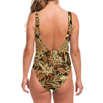 Vintage Brown Bohemian Floral Print One Piece Swimsuit
