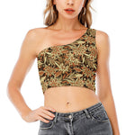 Vintage Brown Bohemian Floral Print One Shoulder Crop Top