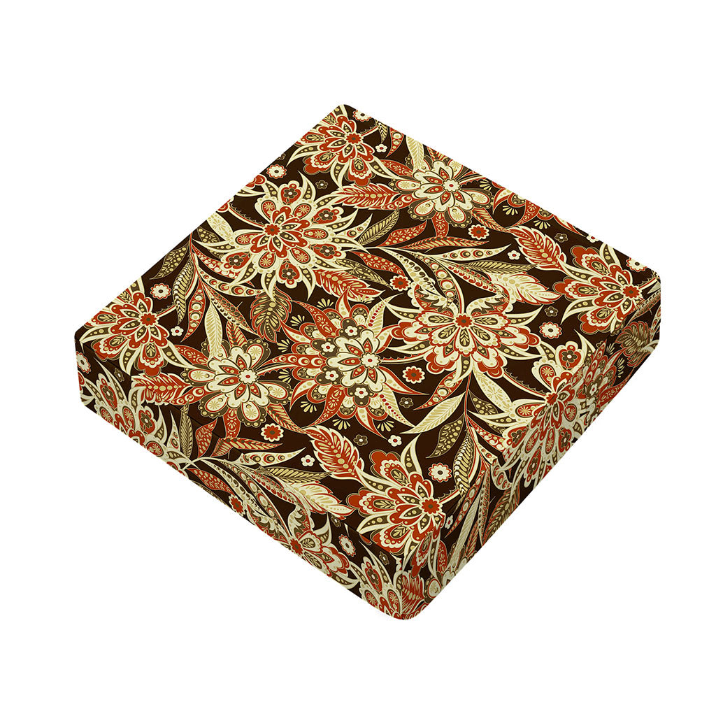 Vintage Brown Bohemian Floral Print Outdoor Seat Cushion Cover