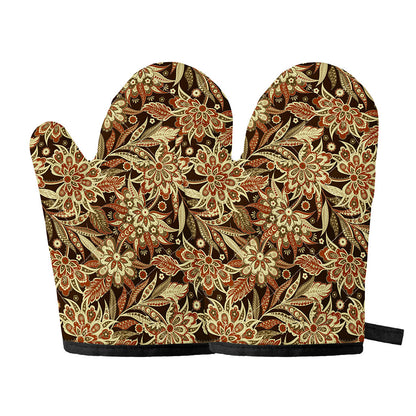Vintage Brown Bohemian Floral Print Oven Mitts