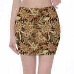 Vintage Brown Bohemian Floral Print Pencil Mini Skirt