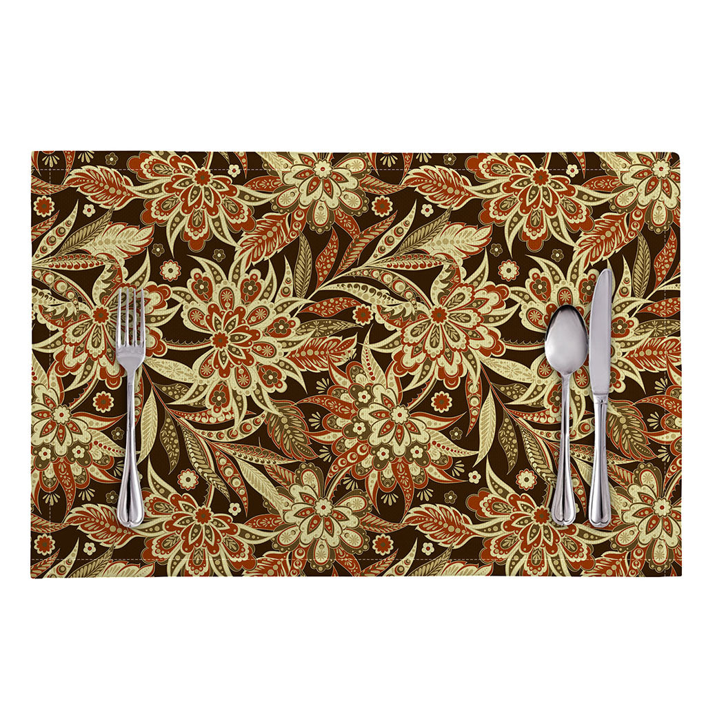 Vintage Brown Bohemian Floral Print Placemat