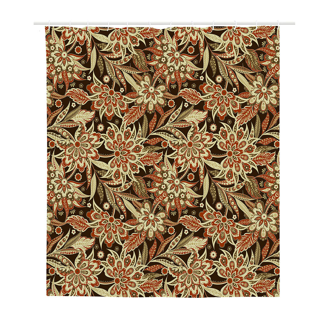 Vintage Brown Bohemian Floral Print Polyester Shower Curtain