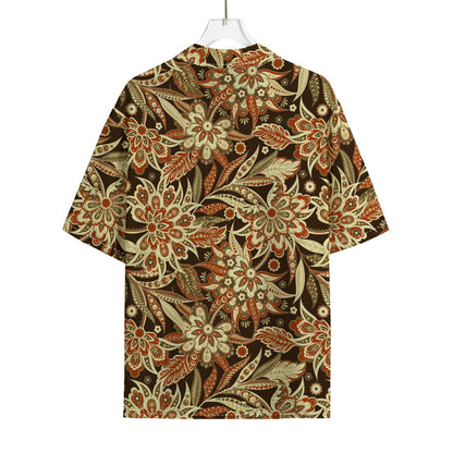 Vintage Brown Bohemian Floral Print Rayon Hawaiian Shirt