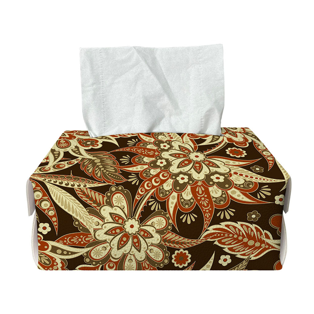 Vintage Brown Bohemian Floral Print Rectangle Tissue Box Cover