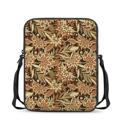 Vintage Brown Bohemian Floral Print Rectangular Crossbody Bag