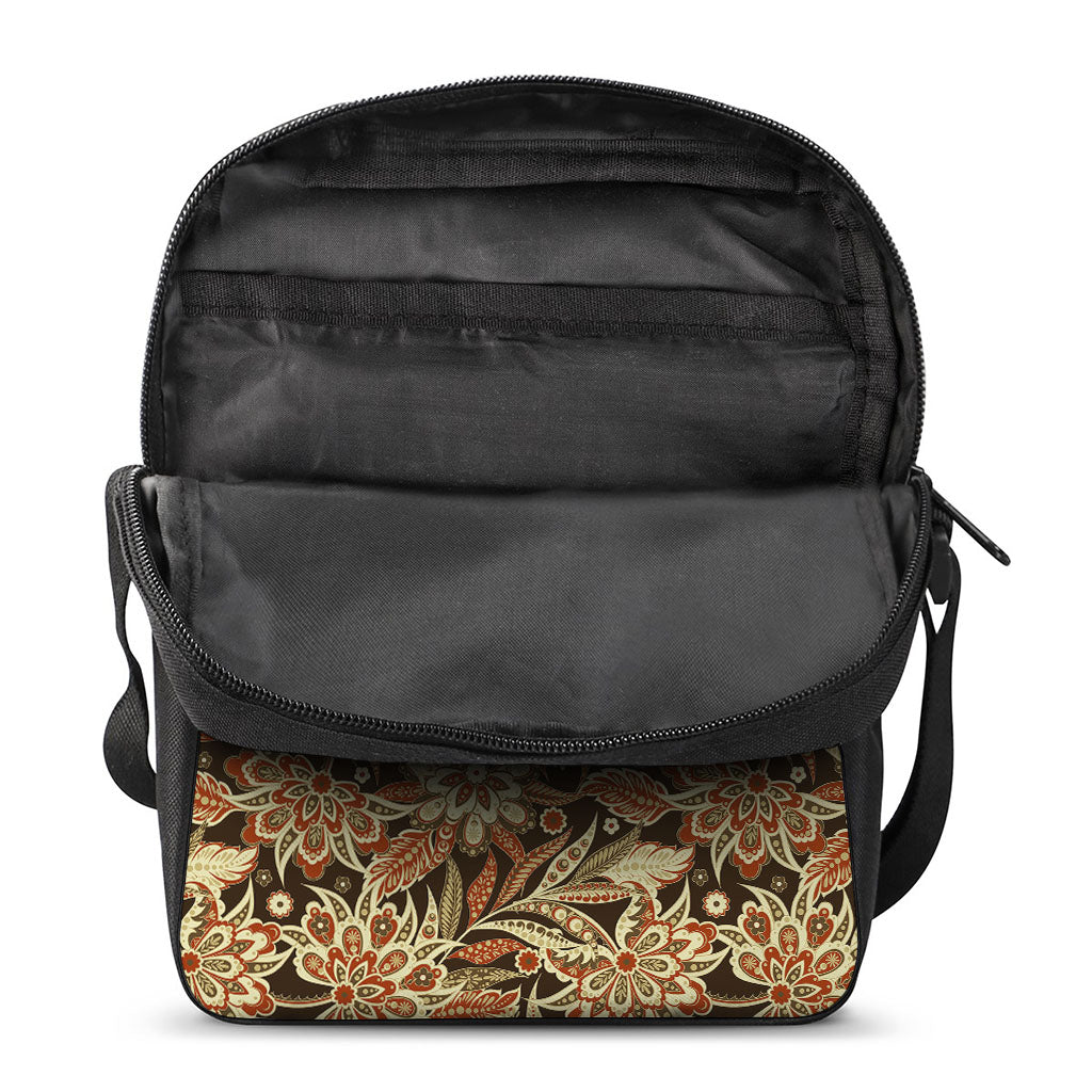 Vintage Brown Bohemian Floral Print Rectangular Crossbody Bag
