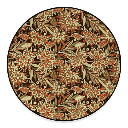 Vintage Brown Bohemian Floral Print Round Floor Mat