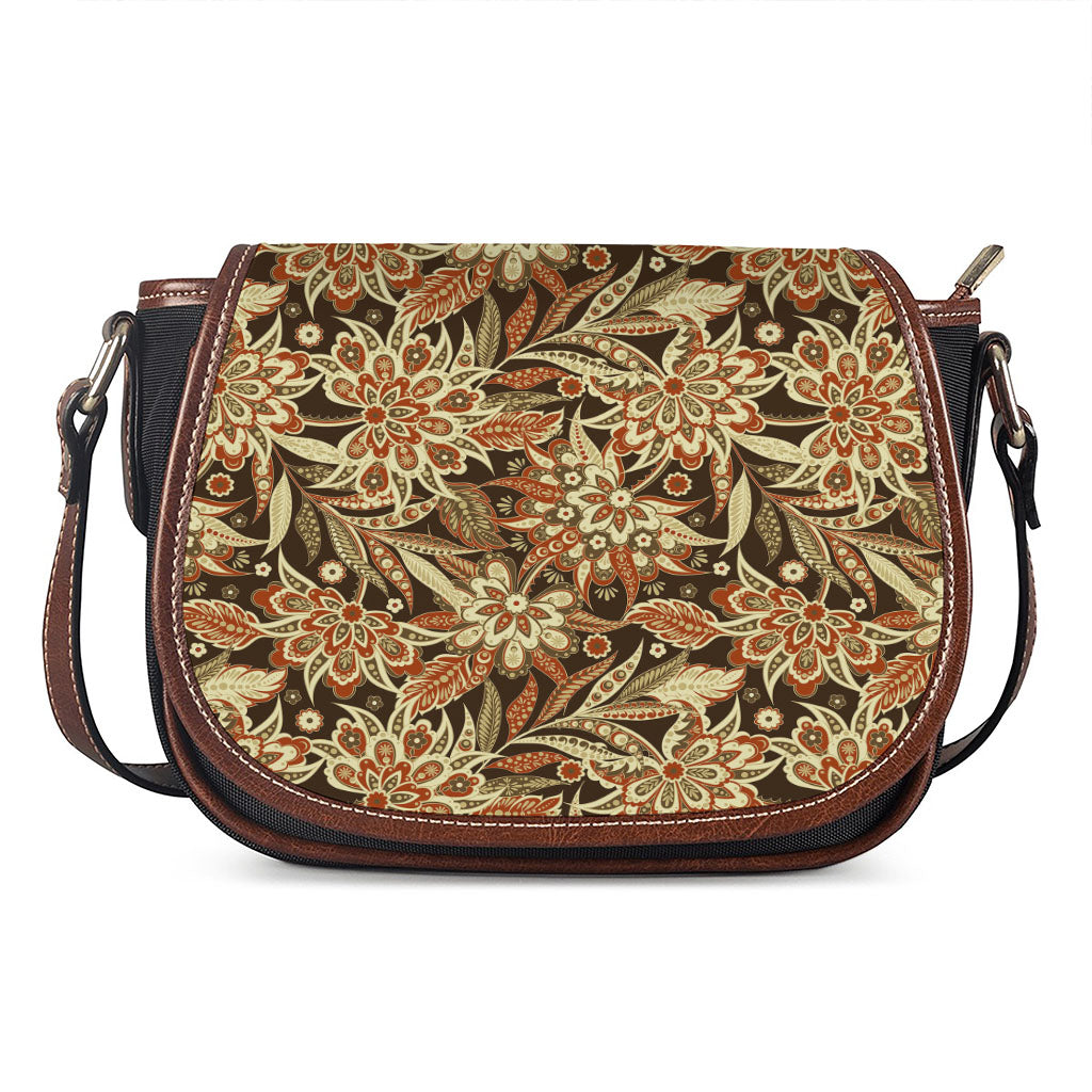 Vintage Brown Bohemian Floral Print Saddle Bag