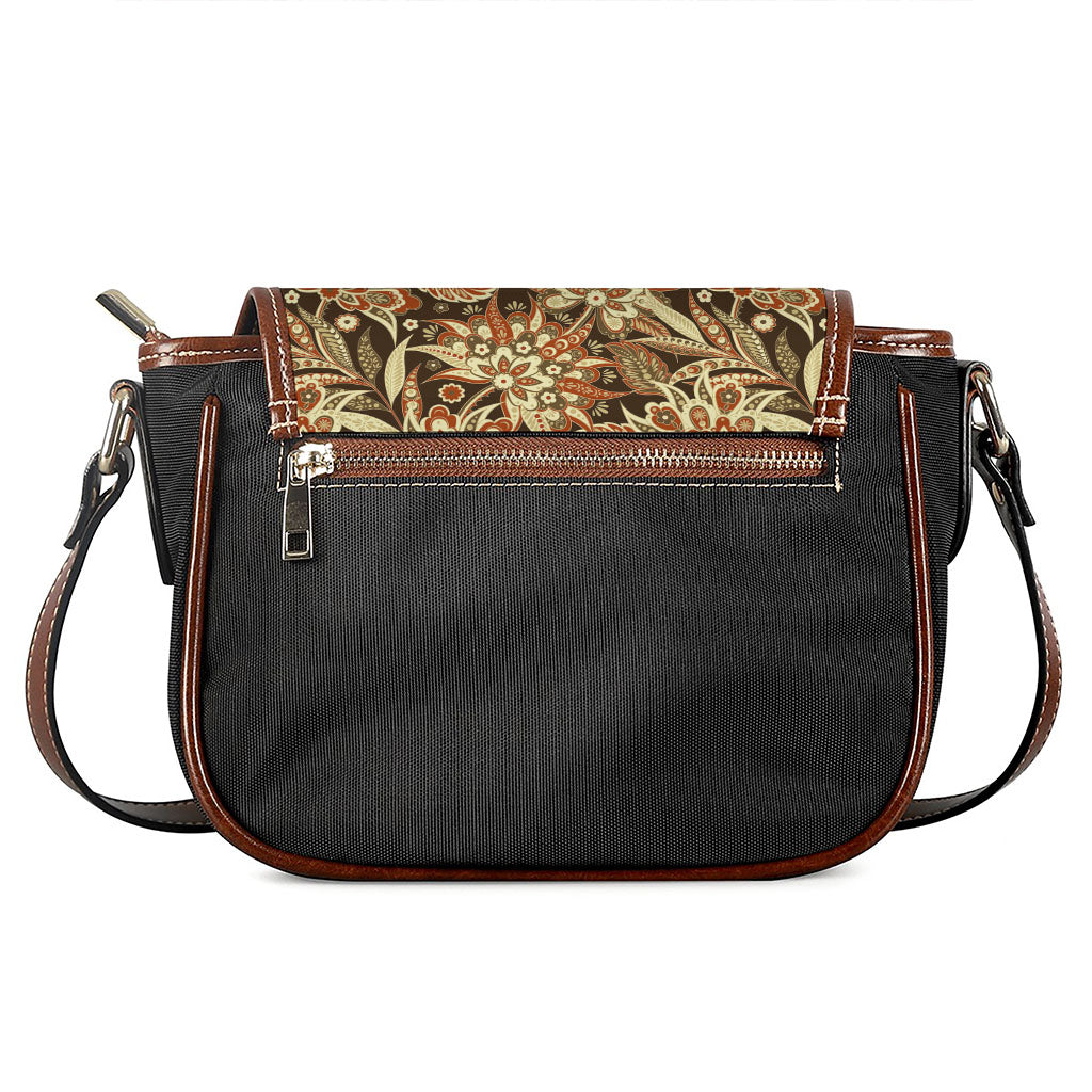 Vintage Brown Bohemian Floral Print Saddle Bag