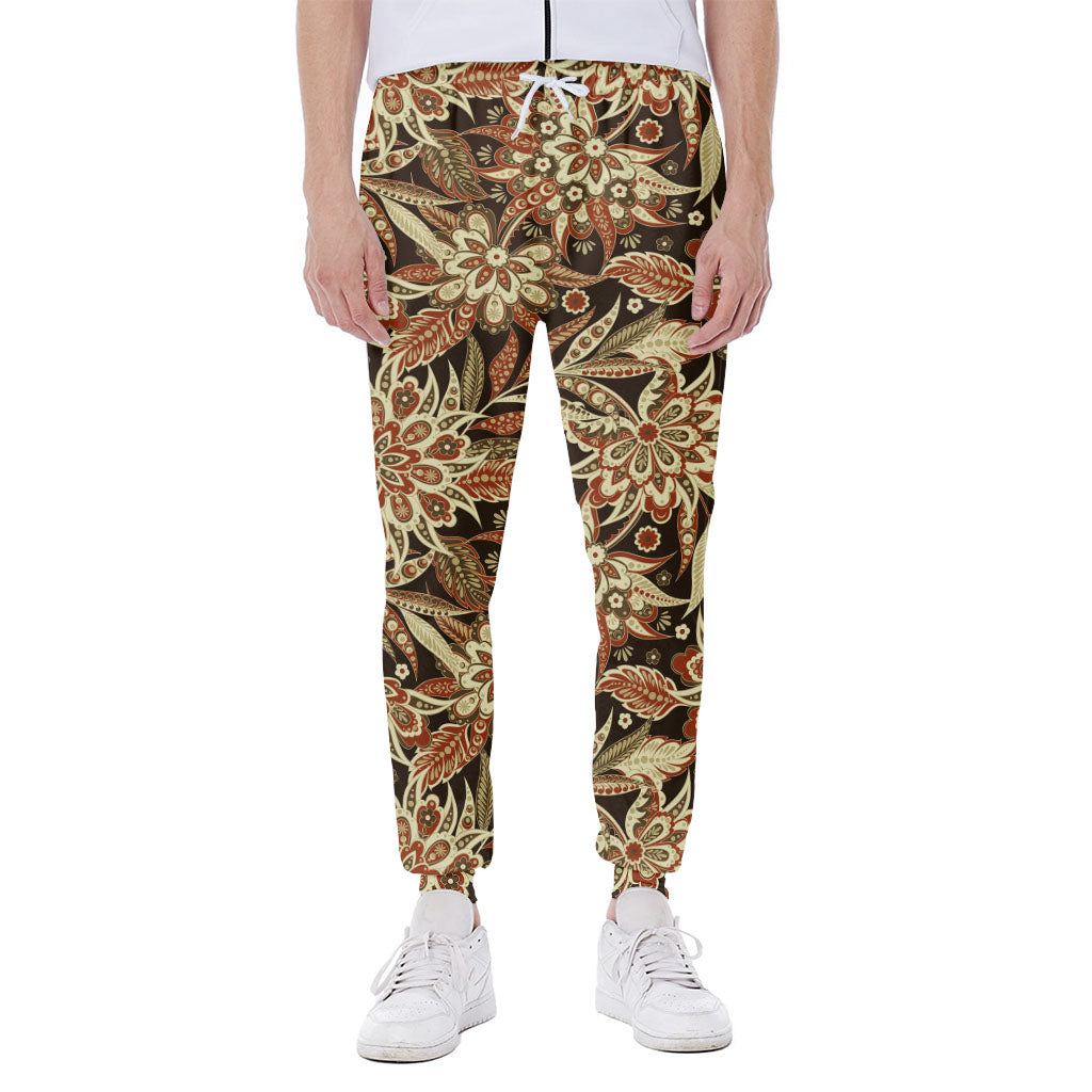 Vintage Brown Bohemian Floral Print Scuba Joggers