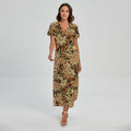 Vintage Brown Bohemian Floral Print Short Sleeve Maxi Dress