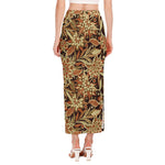 Vintage Brown Bohemian Floral Print Side Slit Maxi Skirt