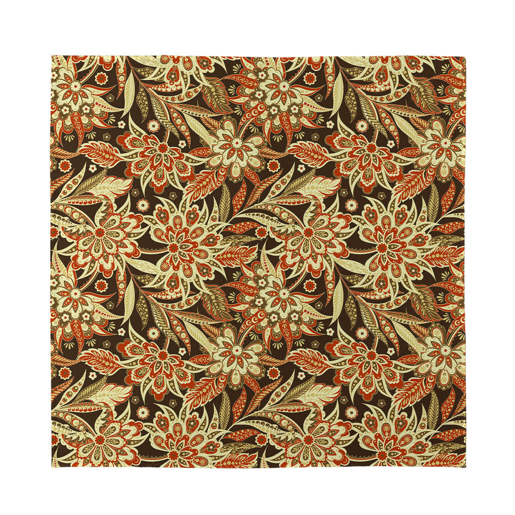 Vintage Brown Bohemian Floral Print Silk Bandana