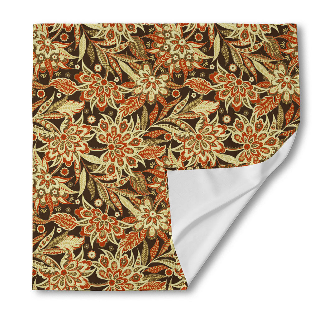 Vintage Brown Bohemian Floral Print Silk Bandana