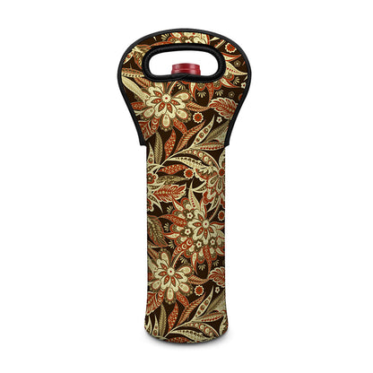 Vintage Brown Bohemian Floral Print Single Neoprene Wine Tote