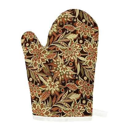 Vintage Brown Bohemian Floral Print Single Oven Mitt