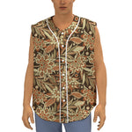 Vintage Brown Bohemian Floral Print Sleeveless Baseball Jersey