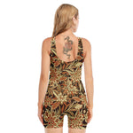 Vintage Brown Bohemian Floral Print Sleeveless One Piece Swimsuit