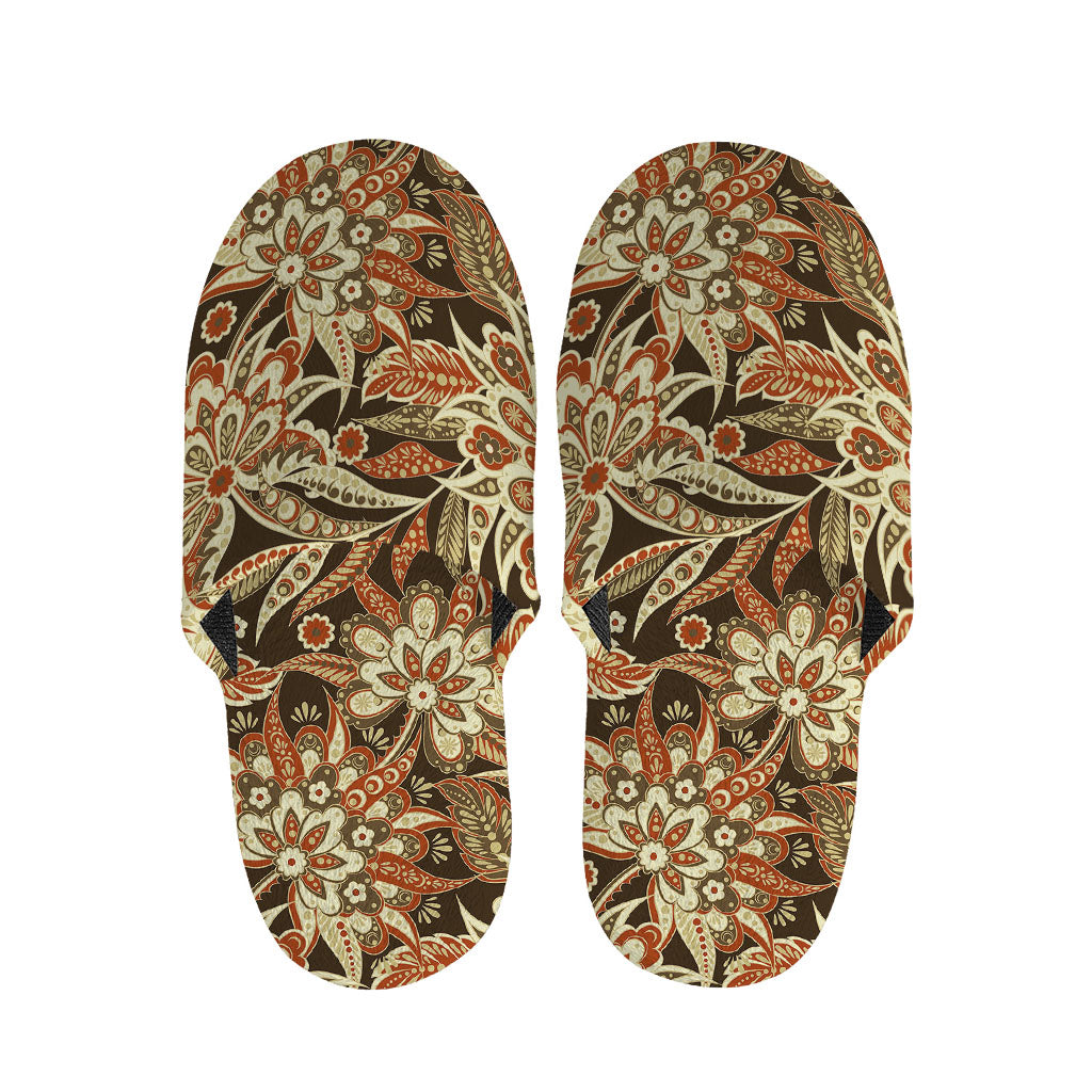 Vintage Brown Bohemian Floral Print Slippers