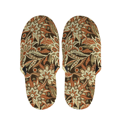 Vintage Brown Bohemian Floral Print Slippers