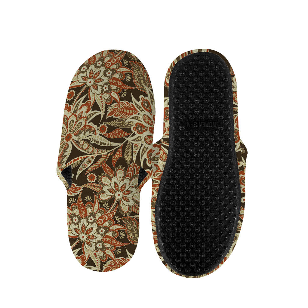 Vintage Brown Bohemian Floral Print Slippers
