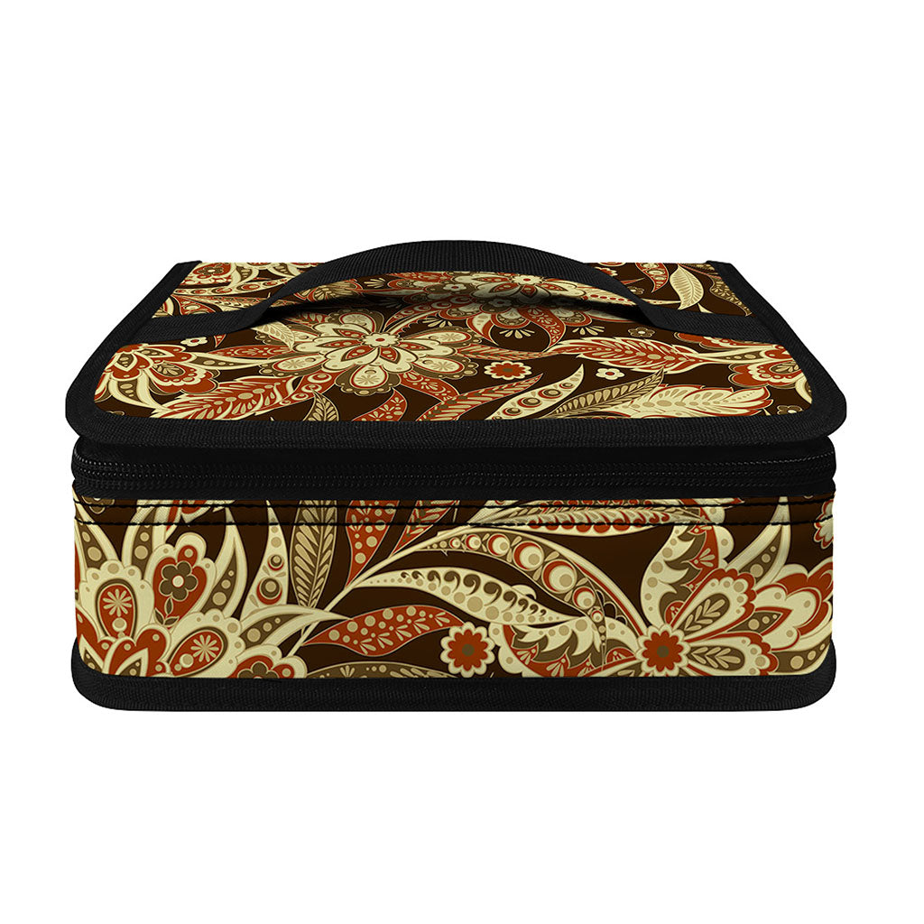 Vintage Brown Bohemian Floral Print Small Lunch Bag