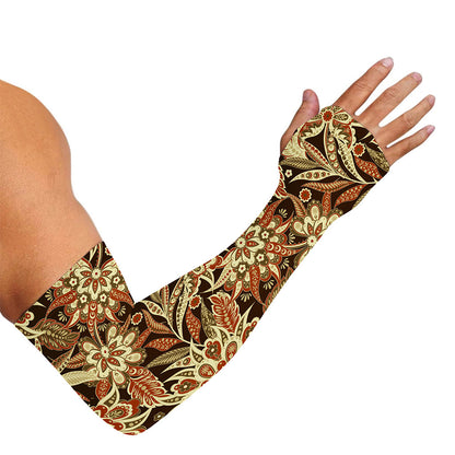 Vintage Brown Bohemian Floral Print Sun Protection Arm Sleeves