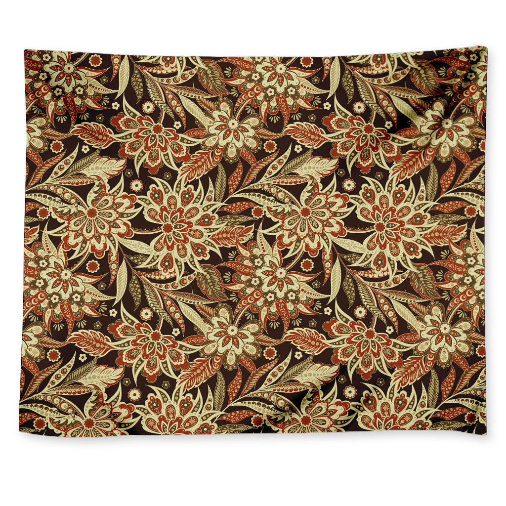 Vintage Brown Bohemian Floral Print Tapestry