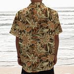 Vintage Brown Bohemian Floral Print Textured Short Sleeve Shirt