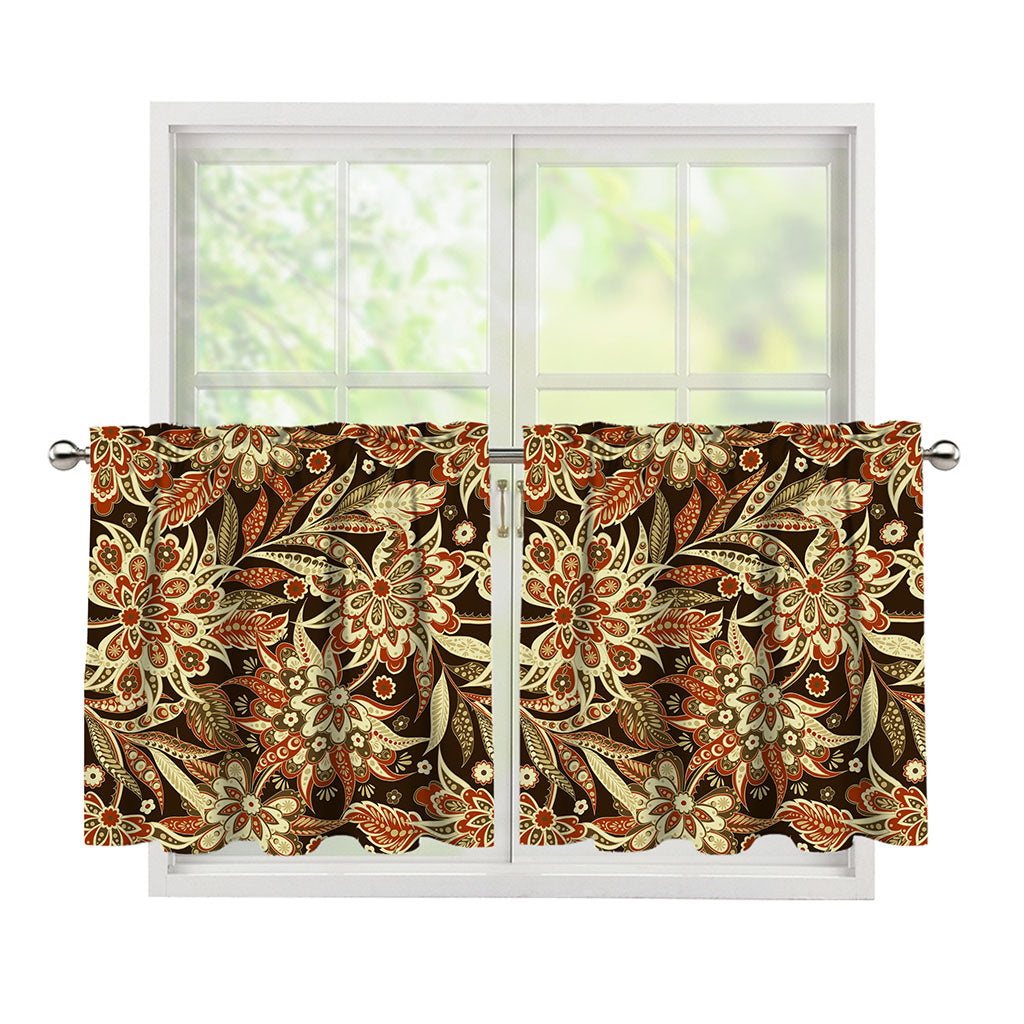 Vintage Brown Bohemian Floral Print Tier Curtains