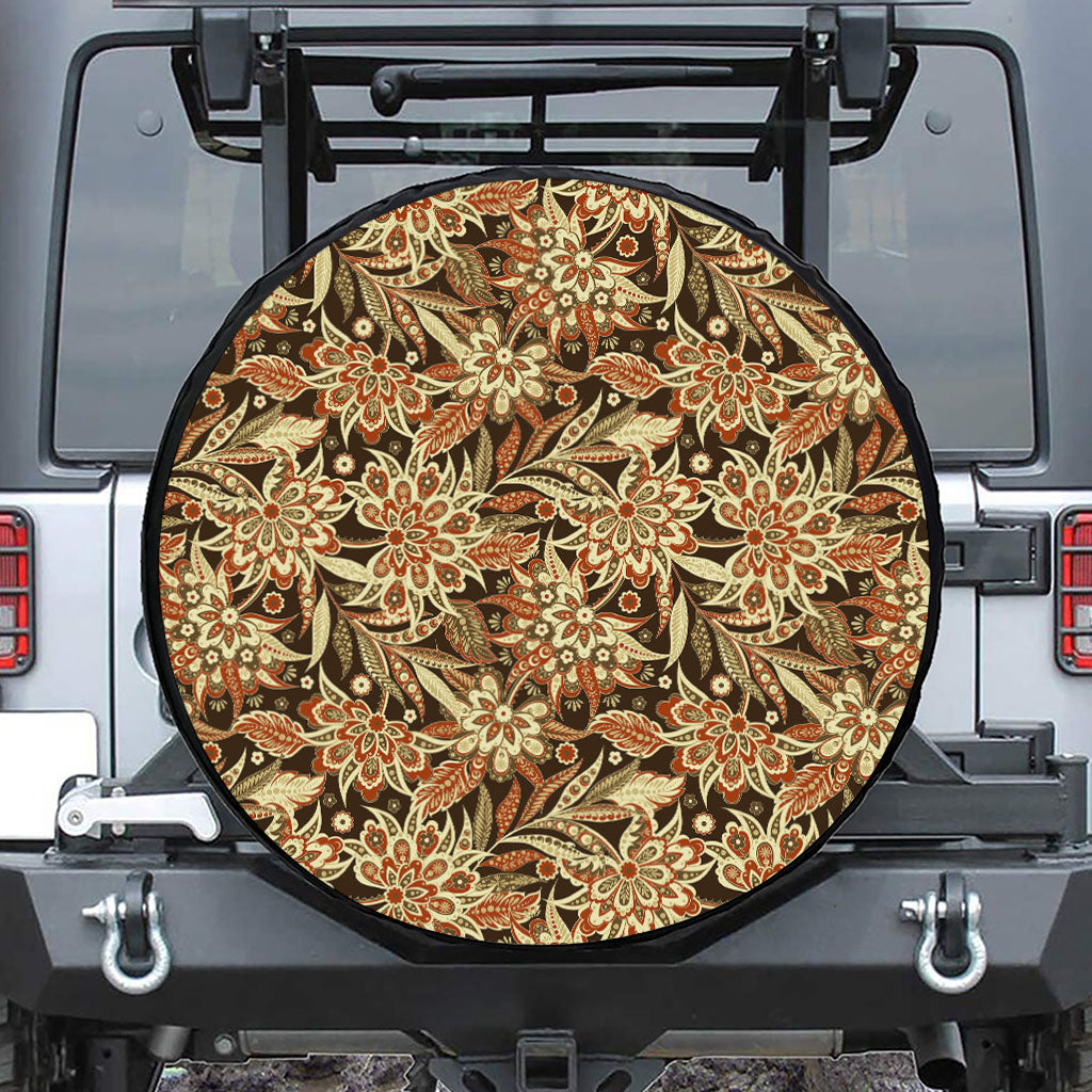 Vintage Brown Bohemian Floral Print Tire Cover