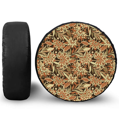 Vintage Brown Bohemian Floral Print Tire Cover