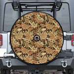 Vintage Brown Bohemian Floral Print Tire Cover With Camera Hole