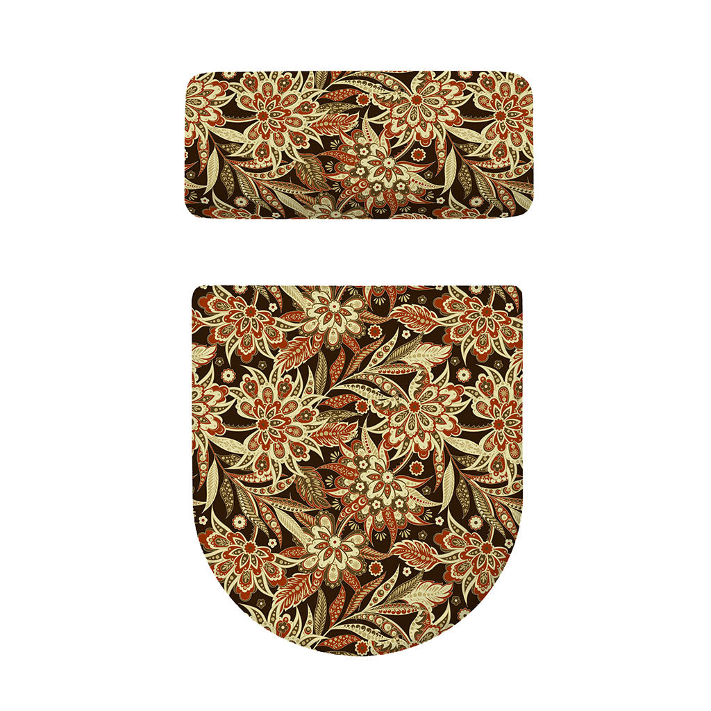 Vintage Brown Bohemian Floral Print Toilet Lid And Tank Cover Set