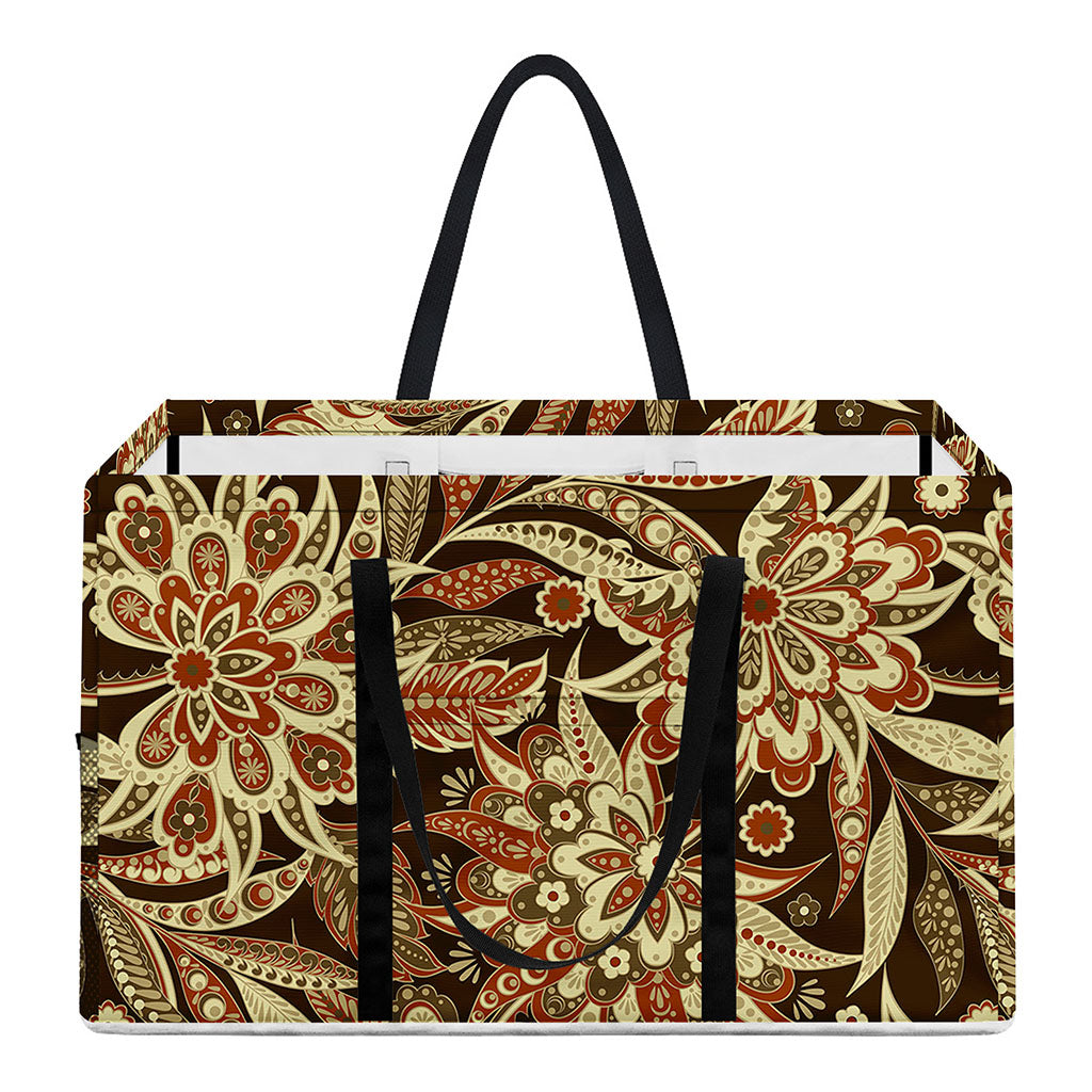Vintage Brown Bohemian Floral Print Utility Tote Bag