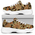Vintage Brown Bohemian Floral Print White Chunky Shoes