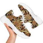 Vintage Brown Bohemian Floral Print White Chunky Shoes
