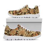 Vintage Brown Bohemian Floral Print White Running Shoes