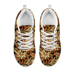 Vintage Brown Bohemian Floral Print White Running Shoes