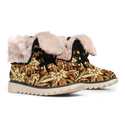 Vintage Brown Bohemian Floral Print Winter Boots