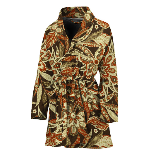 Vintage Brown Bohemian Floral Print Women's Bathrobe