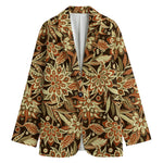 Vintage Brown Bohemian Floral Print Women's Blazer
