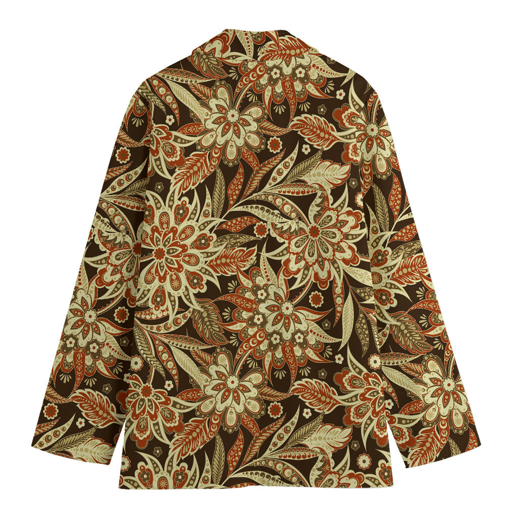 Vintage Brown Bohemian Floral Print Women's Blazer