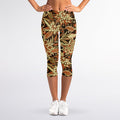 Vintage Brown Bohemian Floral Print Women's Capri Leggings