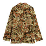 Vintage Brown Bohemian Floral Print Women's Cotton Blazer