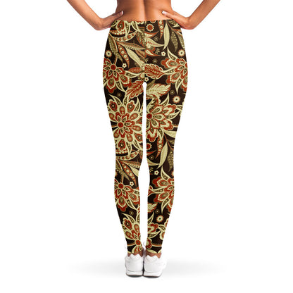Vintage Brown Bohemian Floral Print Women's Leggings